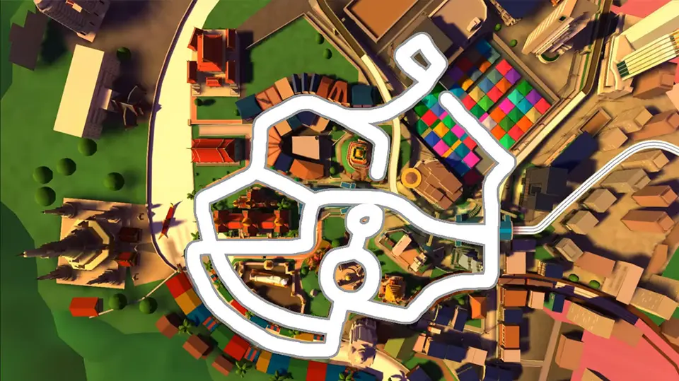 Cảnh đường đua Bangkok Rush trong Mario Kart World với chùa vàng và tuk tuk