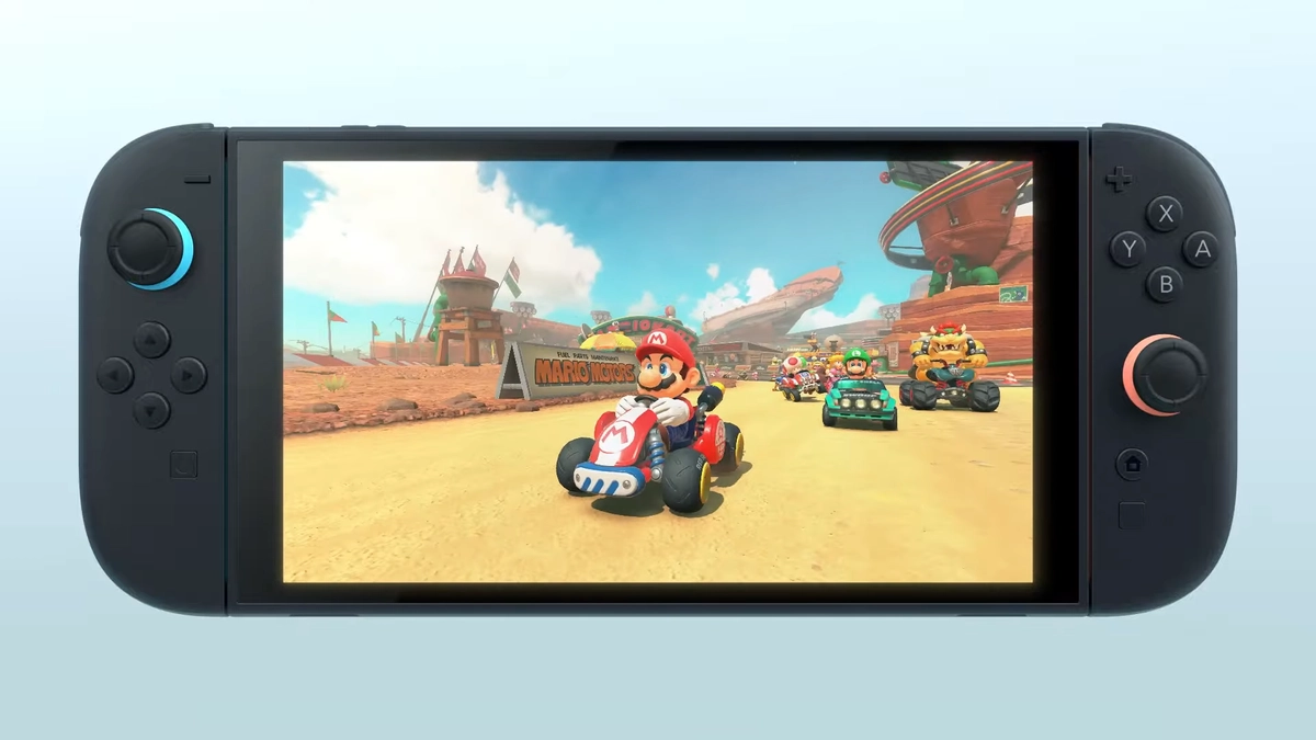 Nintendo Switch 2 2025 với Joy-Con mới và giao diện game Mario Kart World