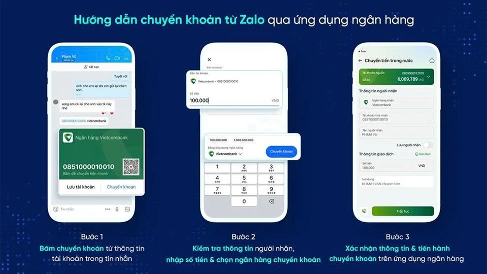 Cách chuyển khoản qua tin nhắn Zalo bằng ứng dụng ngân hàng